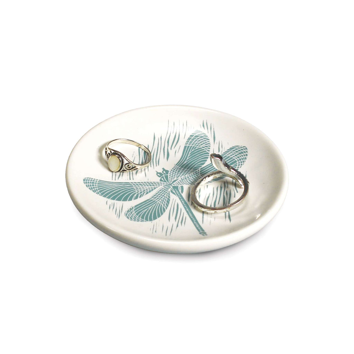 Kate Heiss Powder Blue Dragonfly Stoneware Trinket Dish - 8cm