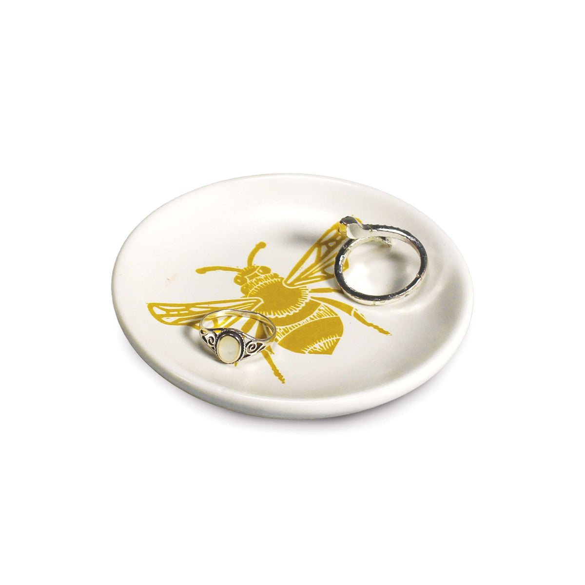 Kate Heiss Mustard Bee & Floral Stoneware Trinket Dish - 8cm