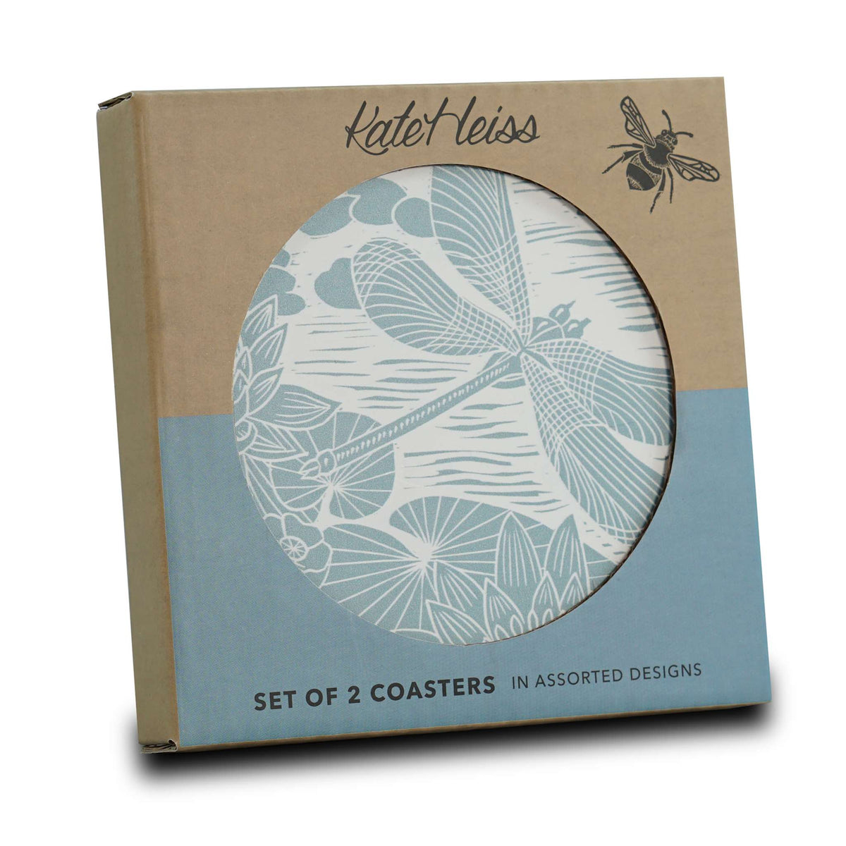 Kate Heiss Powder Blue Floral Stoneware Coasters - Set of 2