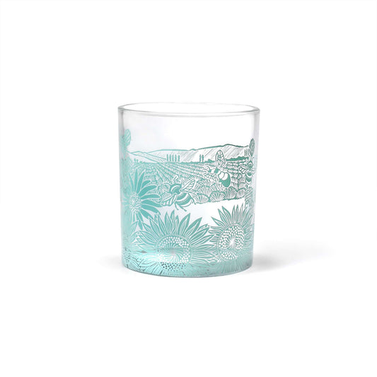 Kate Heiss Powder Blue Sunflower Landscape Glass Tumbler - 300ml
