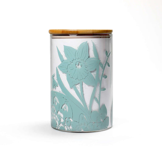 Kate Heiss Powder Blue Daffodil Glass Storage Jar - 950ml