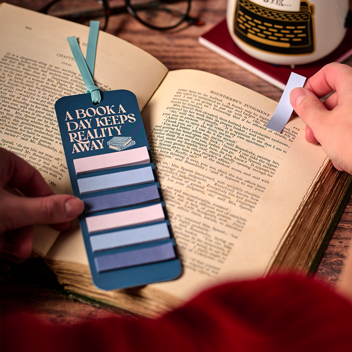 Bookmark with Sticky Tabs - A Book A Day Keeps Reality Away