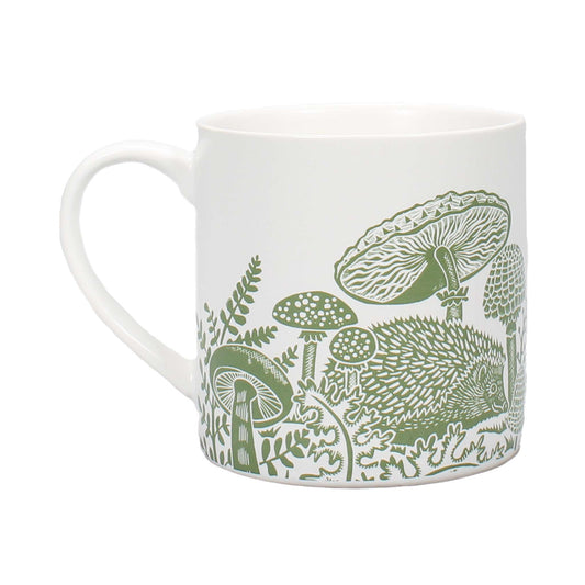 Kate Heiss Woodland Green Hedgehog & Mushroom Ceramic Mug - 310ml