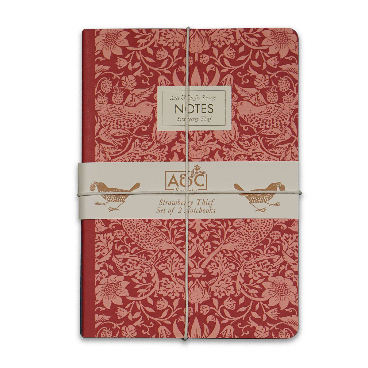 Willaim Morris Strawberry Thief Set of 2 Stitch Bound A5 Notebooks Raspberry & Sage