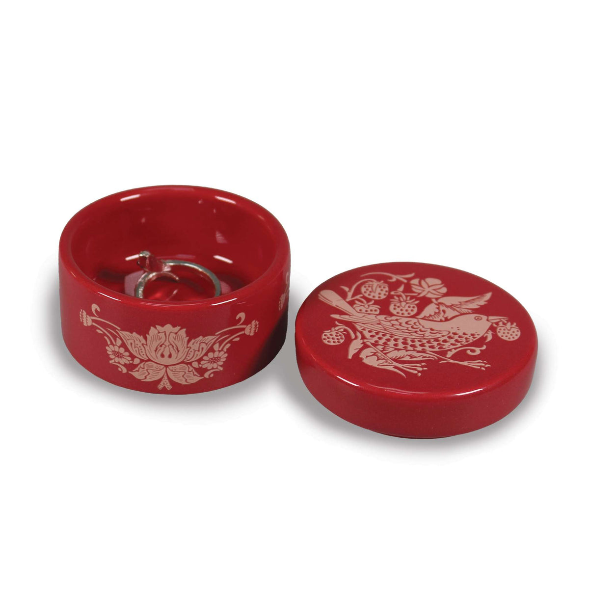 William Morris Strawberry Thief Raspberry Stoneware Trinket Box