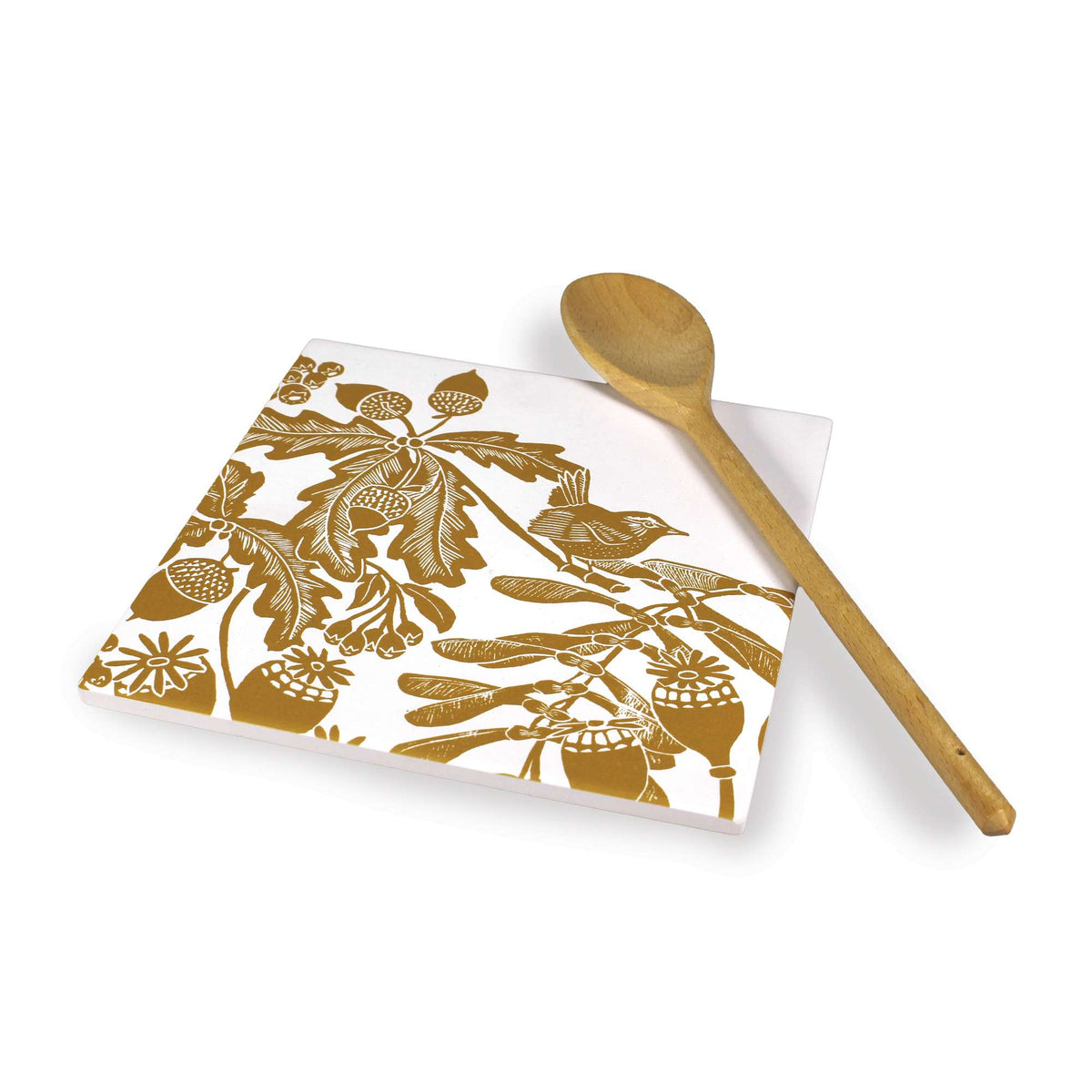 Kate Heiss Woodland Ochre Bird & Oak Ceramic Trivet - 20cm