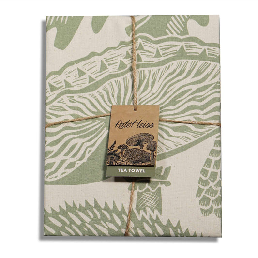 Kate Heiss Woodland Green Hedgehog Recycled Cotton Tea Towel