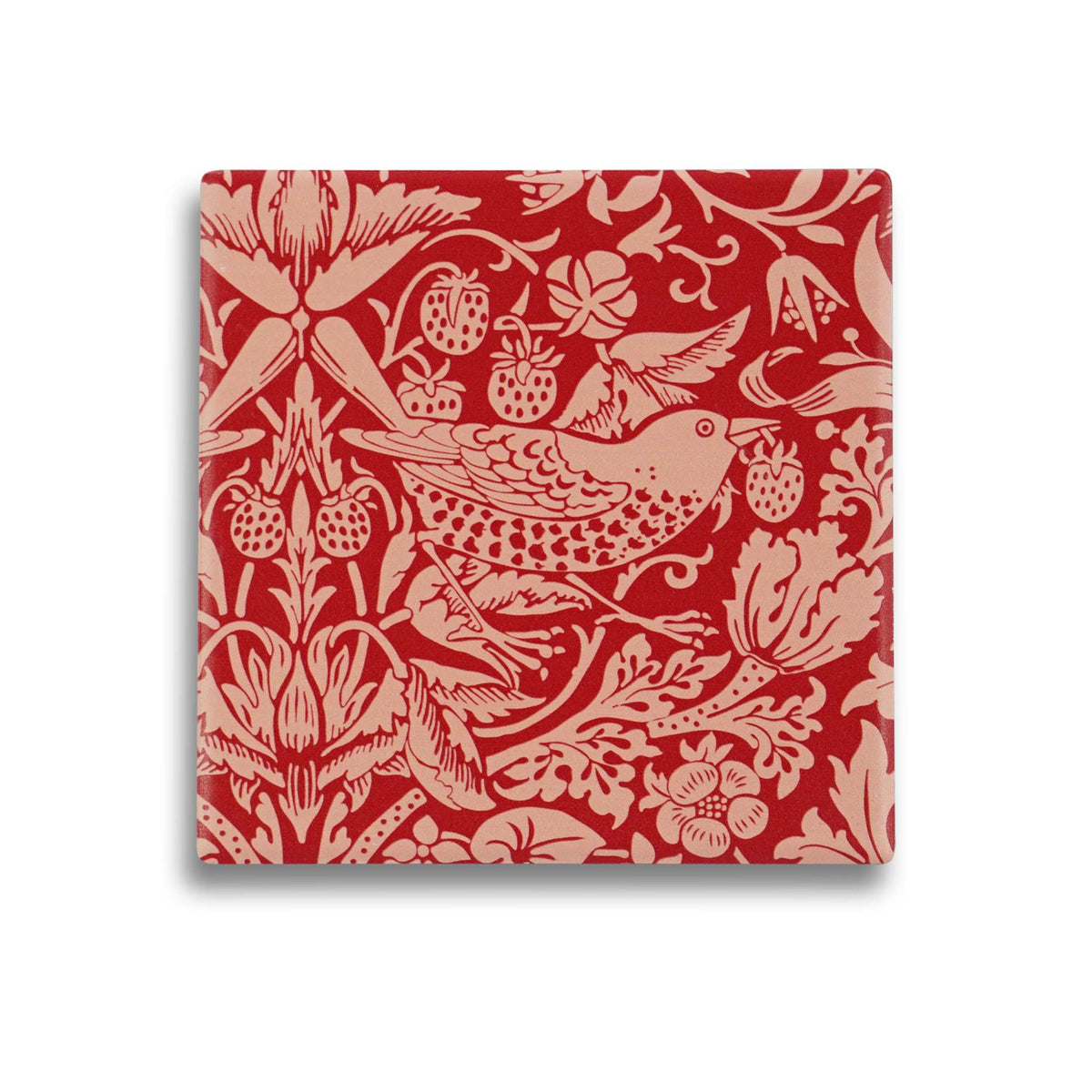 William Morris Strawberry Thief Raspberry Square Ceramic Coaster