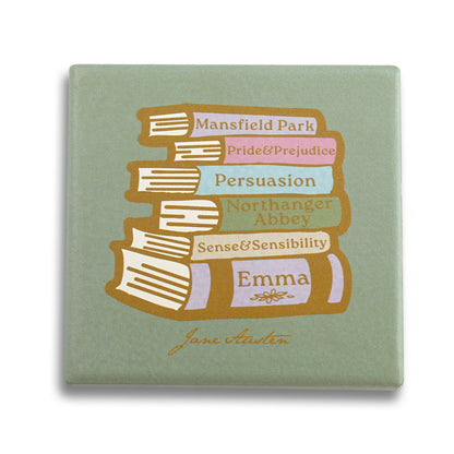 Jane Austen Book Stack Stoneware Coaster