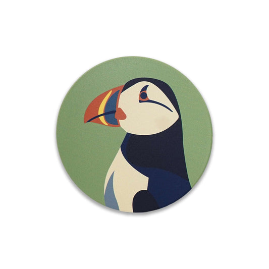 Coaster Single (Ceramic) - RSPB (Puffin) green