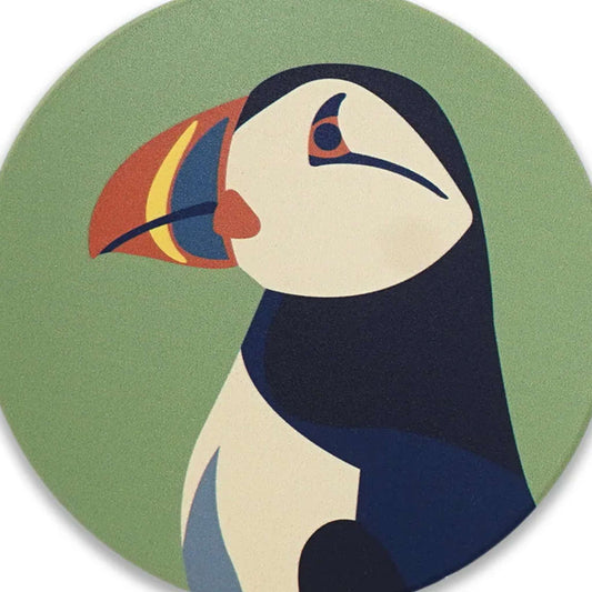 Coaster Single (Ceramic) - RSPB (Puffin) green