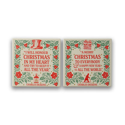 Coasters Ceramic Square Set of 2 Boxed - A Christmas Carol