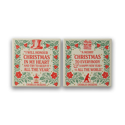 Coasters Ceramic Square Set of 2 Boxed - A Christmas Carol