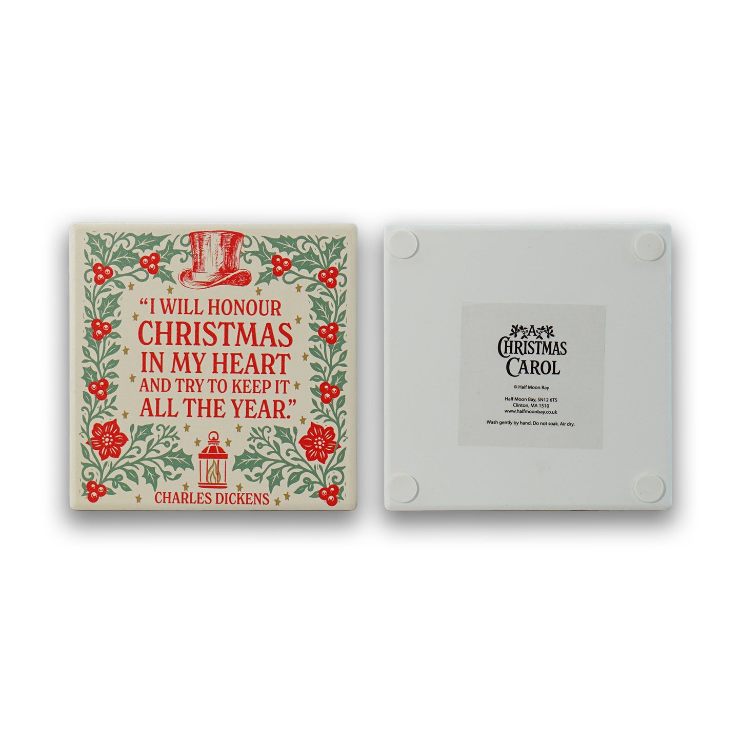 Coasters Ceramic Square Set of 2 Boxed - A Christmas Carol