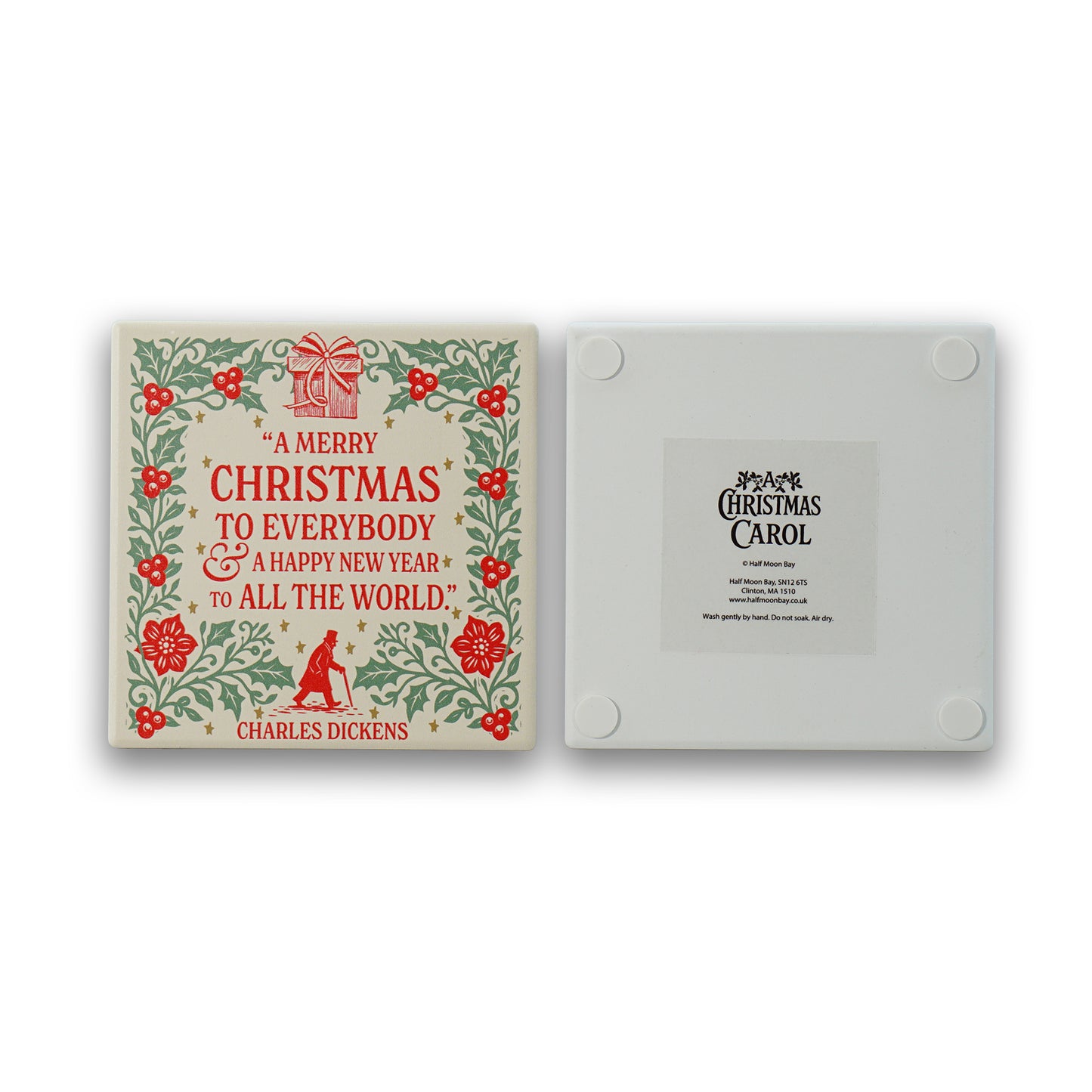 Coasters Ceramic Square Set of 2 Boxed - A Christmas Carol