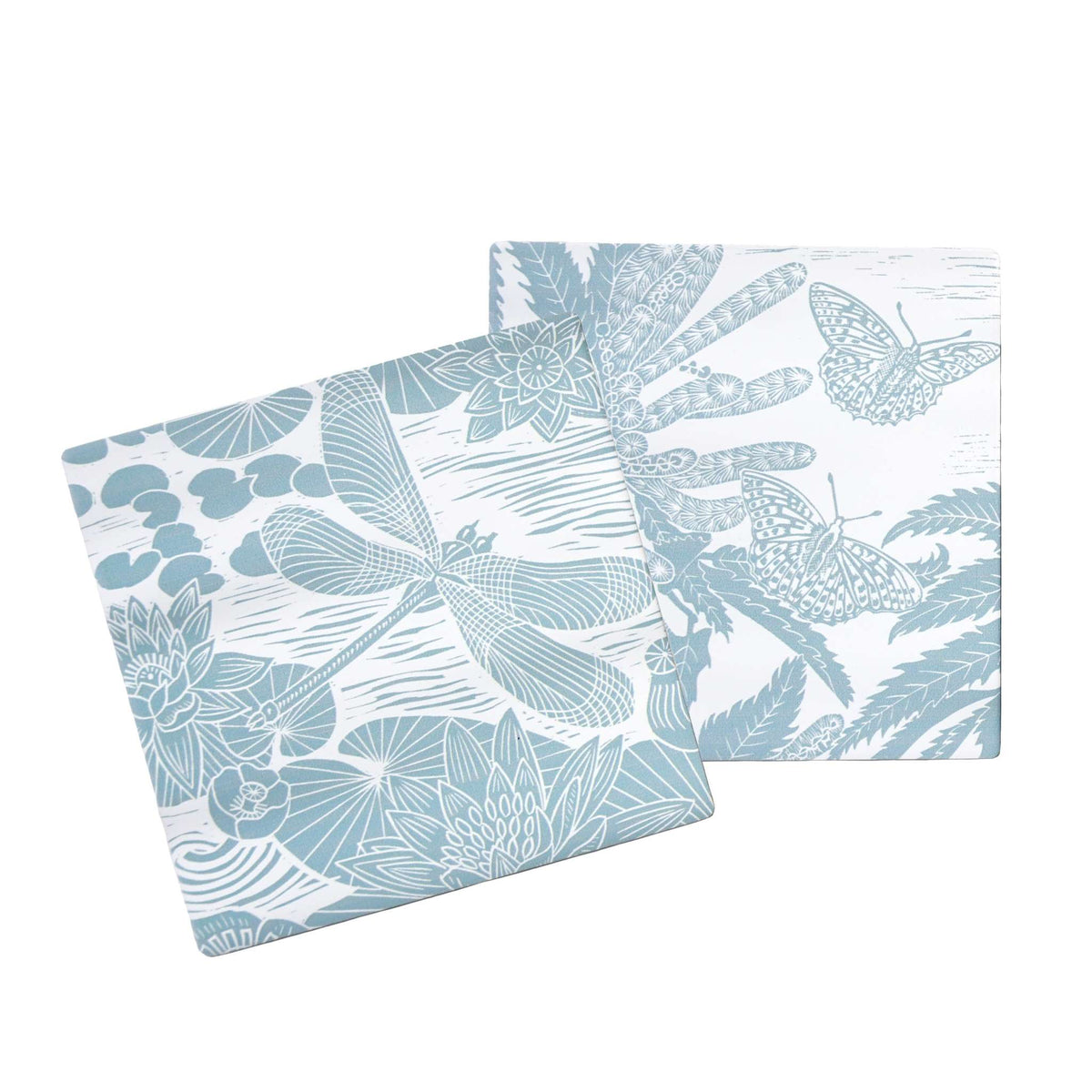 Kate Heiss Powder Blue Floral Stoneware Coasters - Set of 2