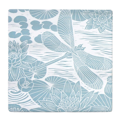 Kate Heiss Powder Blue Floral Stoneware Coasters - Set of 2