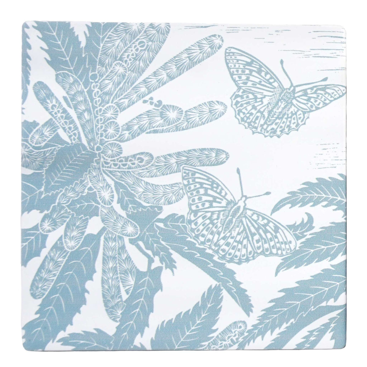 Kate Heiss Powder Blue Floral Stoneware Coasters - Set of 2