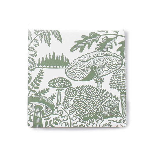 Kate Heiss Woodland Green Hedgehog & Mushroom Coasters - Set of 2