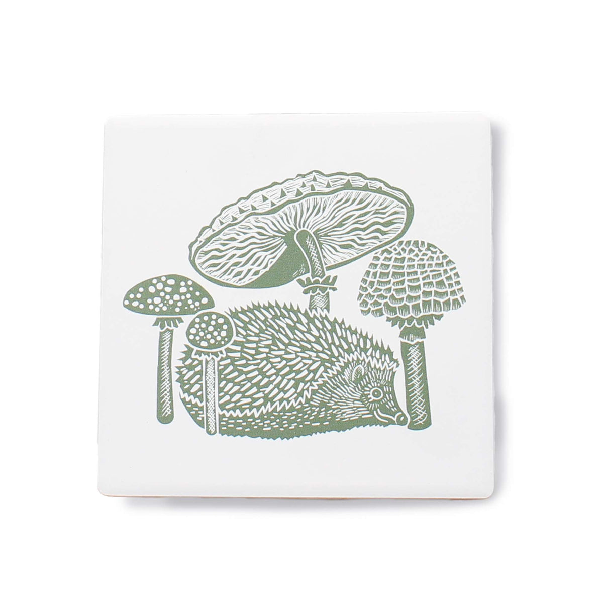 Kate Heiss Woodland Green Hedgehog & Mushroom Coasters - Set of 2