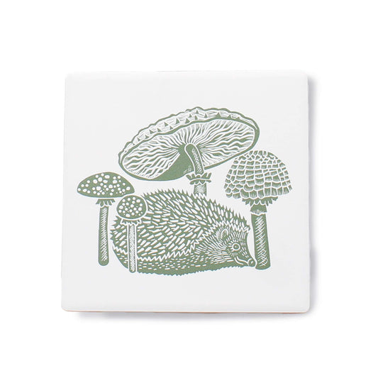 Kate Heiss Woodland Green Hedgehog & Mushroom Coasters - Set of 2