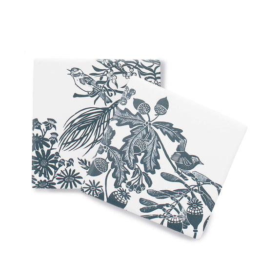 Coasters Set of 2 Ceramic Boxed - Kate Heiss (Woodland Navy