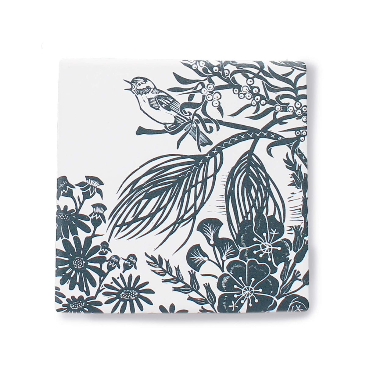 Kate Heiss Woodland Navy Bird & Oak Stoneware Coasters - Set of 2