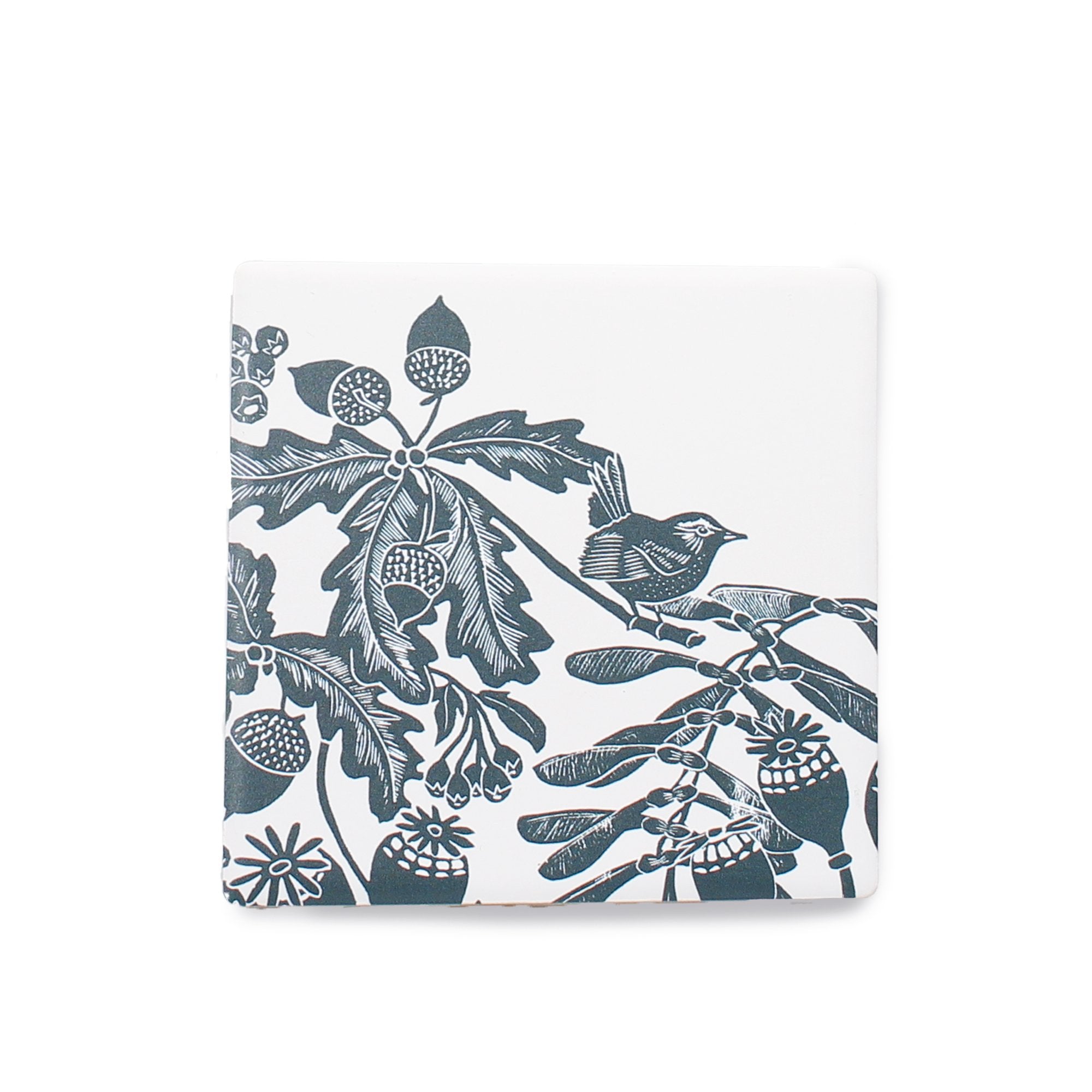 Coasters Set of 2 Ceramic Boxed - Kate Heiss (Woodland Navy)