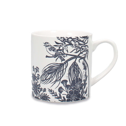 Kate Heiss Woodland Navy Bird & Botanical Ceramic Mug - 310ml