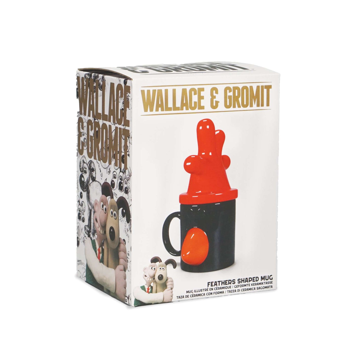 Mug Shaped w/Lid Boxed (340ml) - Wallace & Gromit (Feathers)