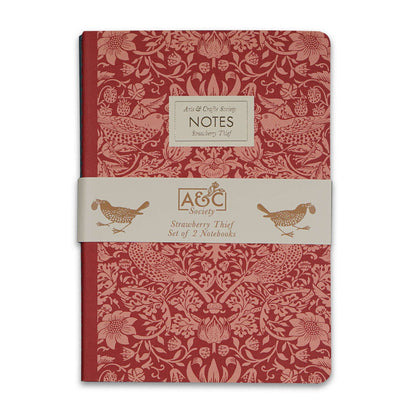 Willaim Morris Strawberry Thief Set of 2 Stitch Bound A5 Notebooks Raspberry & Sage