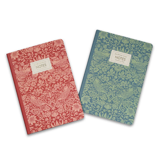 Willaim Morris Strawberry Thief Set of 2 Stitch Bound A5 Notebooks Raspberry & Sage