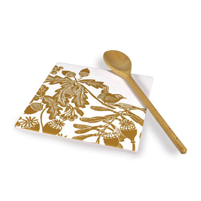 Kate Heiss Woodland Ochre Bird & Oak Ceramic Trivet - 20cm