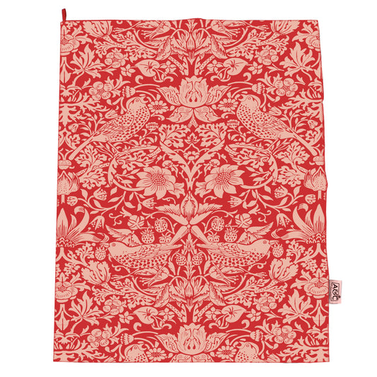 Tea Towel Recycled Cotton - ACS William Morris (Raspberry)