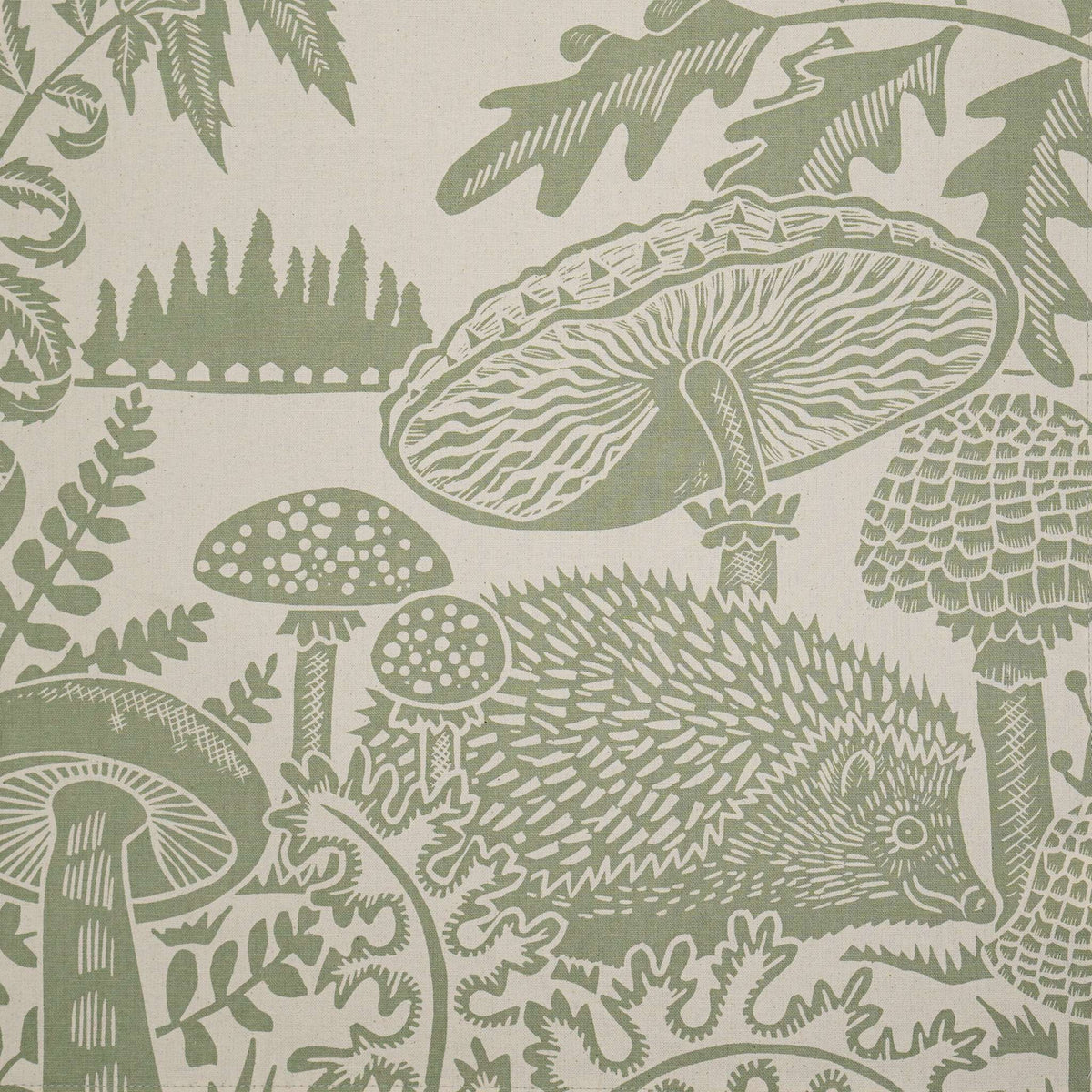 Kate Heiss Woodland Green Hedgehog Recycled Cotton Tea Towel