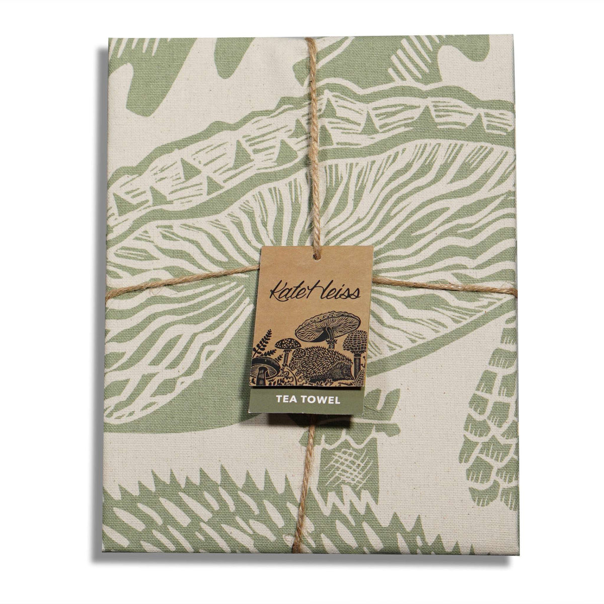Kate Heiss Woodland Green Hedgehog Recycled Cotton Tea Towel