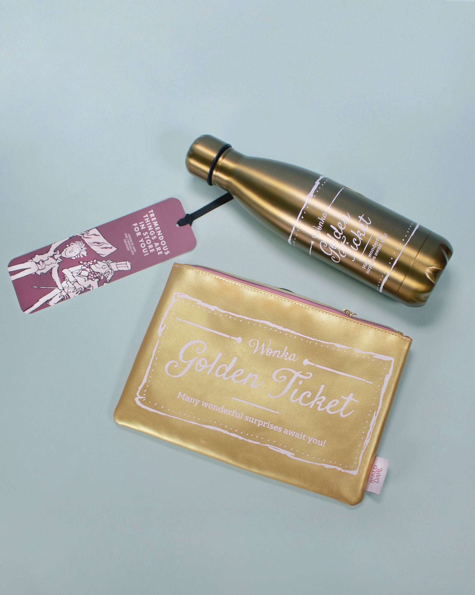 Water Bottle Metal (500ml) - Roald Dahl (Charlie) Gold Tkt.